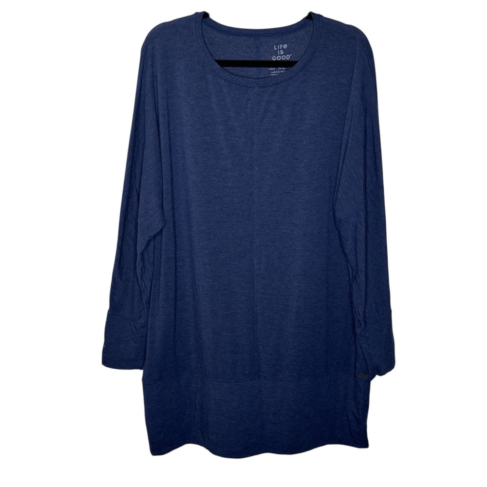 Life is Good Tunic Dress Women’s XL Solid Navy Decorative Long Sleeve Loungewear